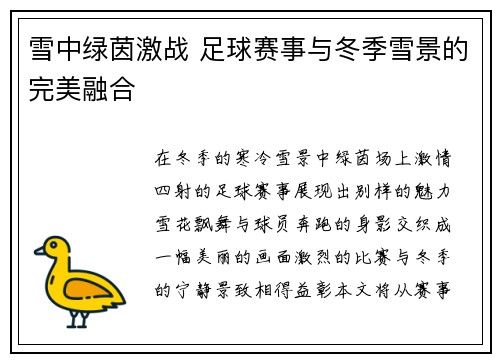雪中绿茵激战 足球赛事与冬季雪景的完美融合