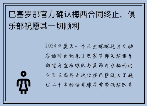 巴塞罗那官方确认梅西合同终止，俱乐部祝愿其一切顺利
