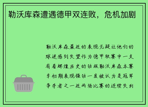 勒沃库森遭遇德甲双连败，危机加剧
