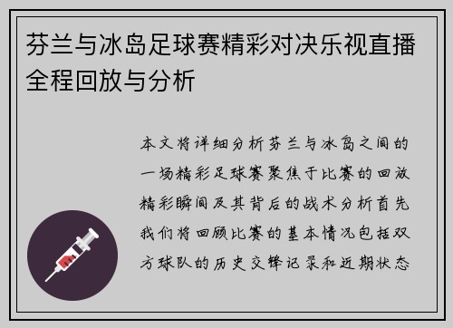 芬兰与冰岛足球赛精彩对决乐视直播全程回放与分析