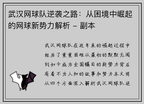 武汉网球队逆袭之路：从困境中崛起的网球新势力解析 - 副本